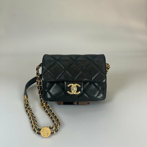 CHANEL 金幣方胖包荔枝黑 AS3368/晶片款