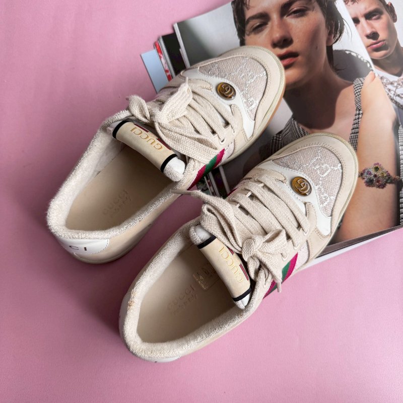 🎊重點有盒子🎊Gucci 米白雙G紅綠織帶休閒布鞋 38-0