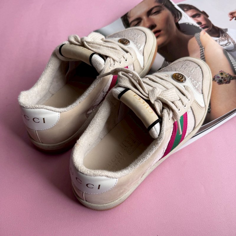 🎊重點有盒子🎊Gucci 米白雙G紅綠織帶休閒布鞋 38-1