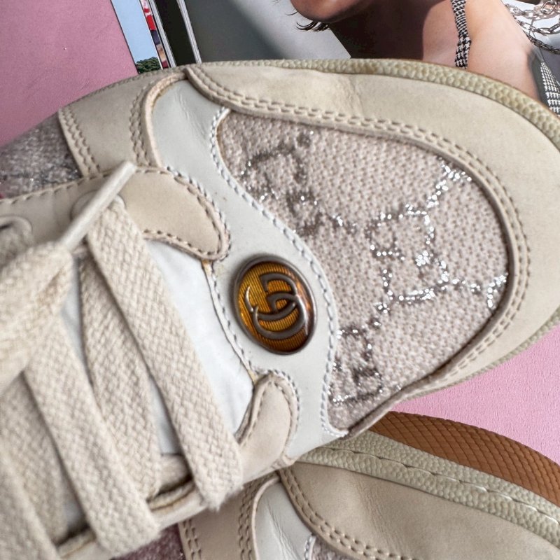 🎊重點有盒子🎊Gucci 米白雙G紅綠織帶休閒布鞋 38-2