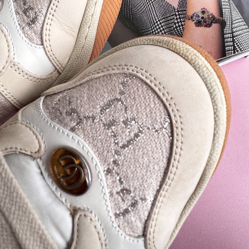 🎊重點有盒子🎊Gucci 米白雙G紅綠織帶休閒布鞋 38-7