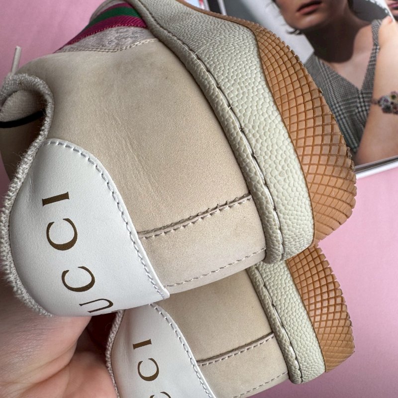 🎊重點有盒子🎊Gucci 米白雙G紅綠織帶休閒布鞋 38-9