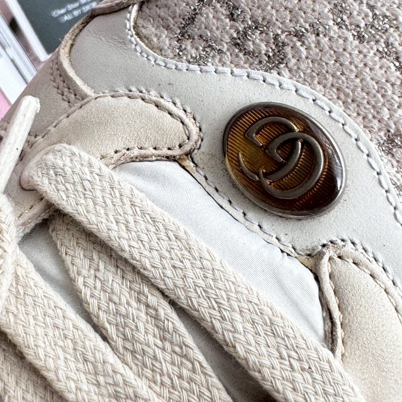 🎊重點有盒子🎊Gucci 米白雙G紅綠織帶休閒布鞋 38-15