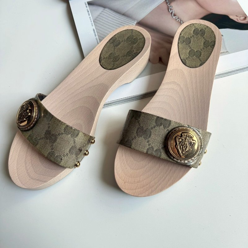 ✨全網最低 Gucci 米白拼烏木色經典花紋拖鞋35.5-0