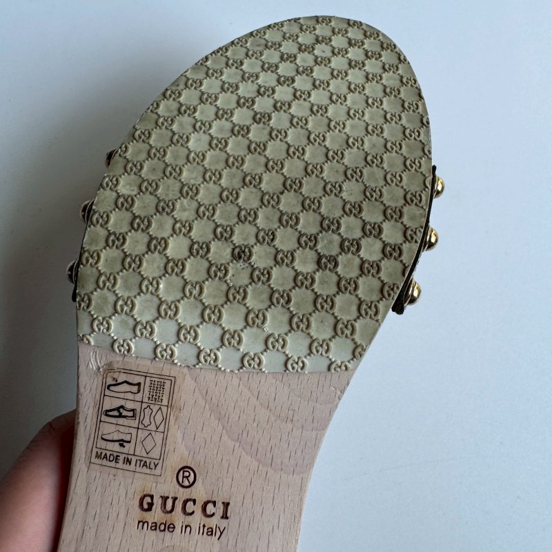 ✨全網最低 Gucci 米白拼烏木色經典花紋拖鞋35.5-5