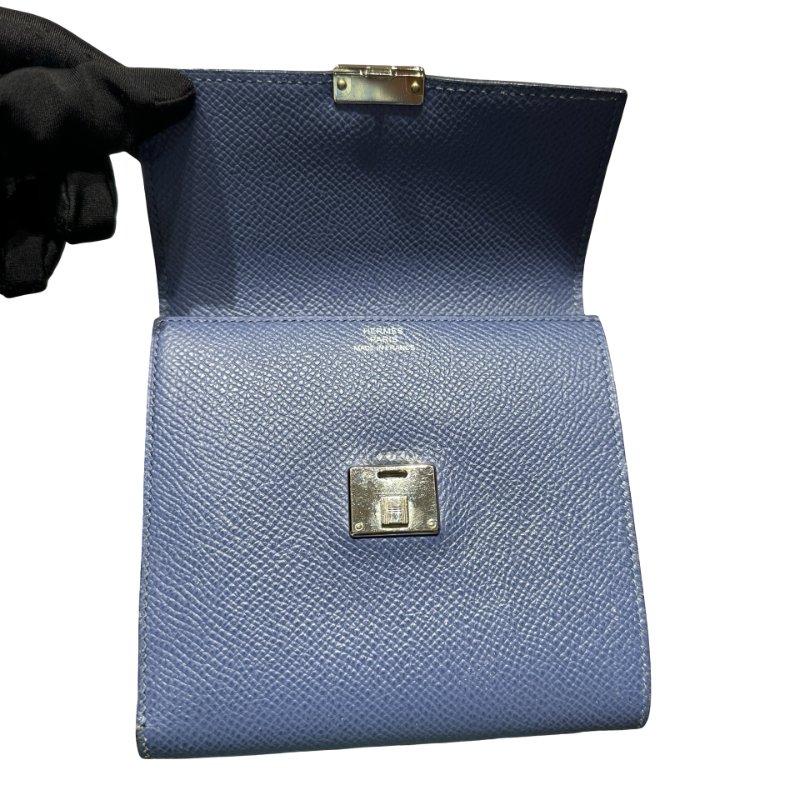 HERMÈS Epsom leather Clic-H wallet PHW Navy-1