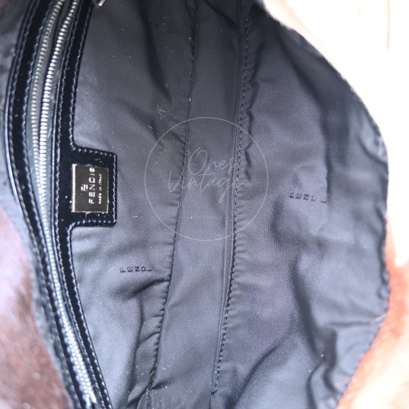 中古 芬迪 Fendi 動物印花 Animal Print 小馬毛 Pony Hair Baguette 法棍包 棕白色手袋-18