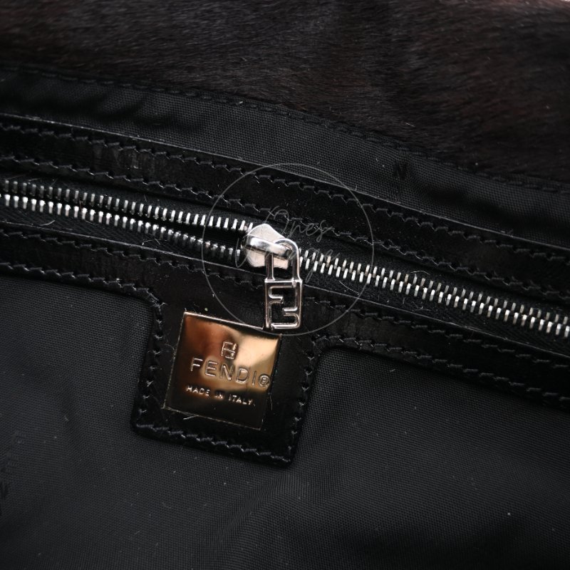 中古 芬迪 Fendi 動物印花 Animal Print 小馬毛 Pony Hair Baguette 法棍包 棕白色手袋-21