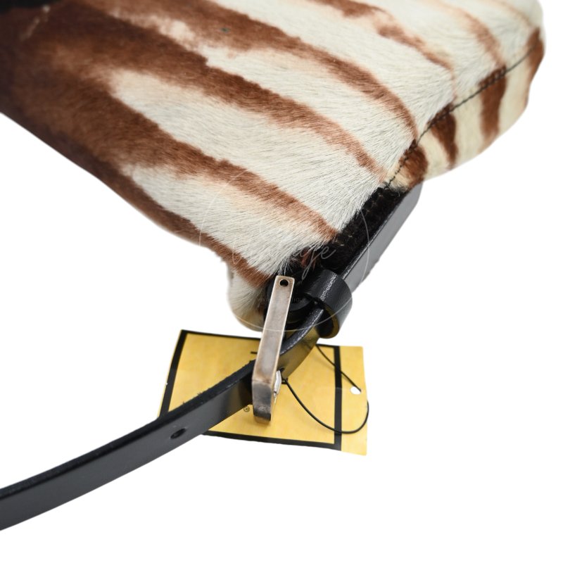 中古 芬迪 Fendi 動物印花 Animal Print 小馬毛 Pony Hair Baguette 法棍包 棕白色手袋-25