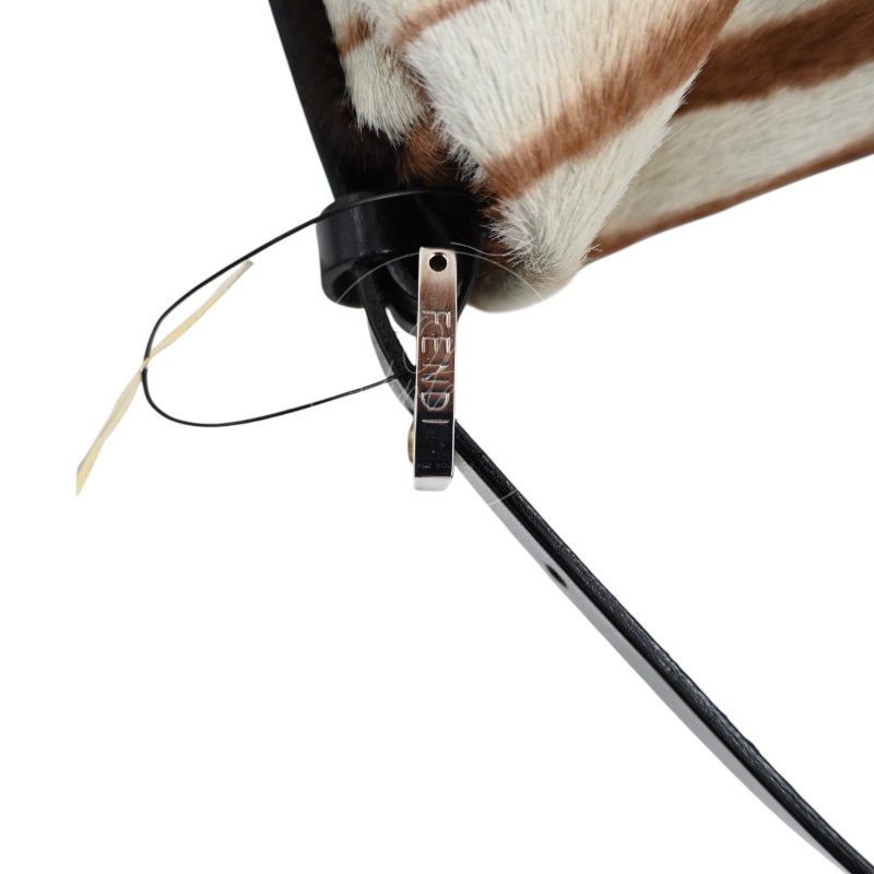 中古 芬迪 Fendi 動物印花 Animal Print 小馬毛 Pony Hair Baguette 法棍包 棕白色手袋-30