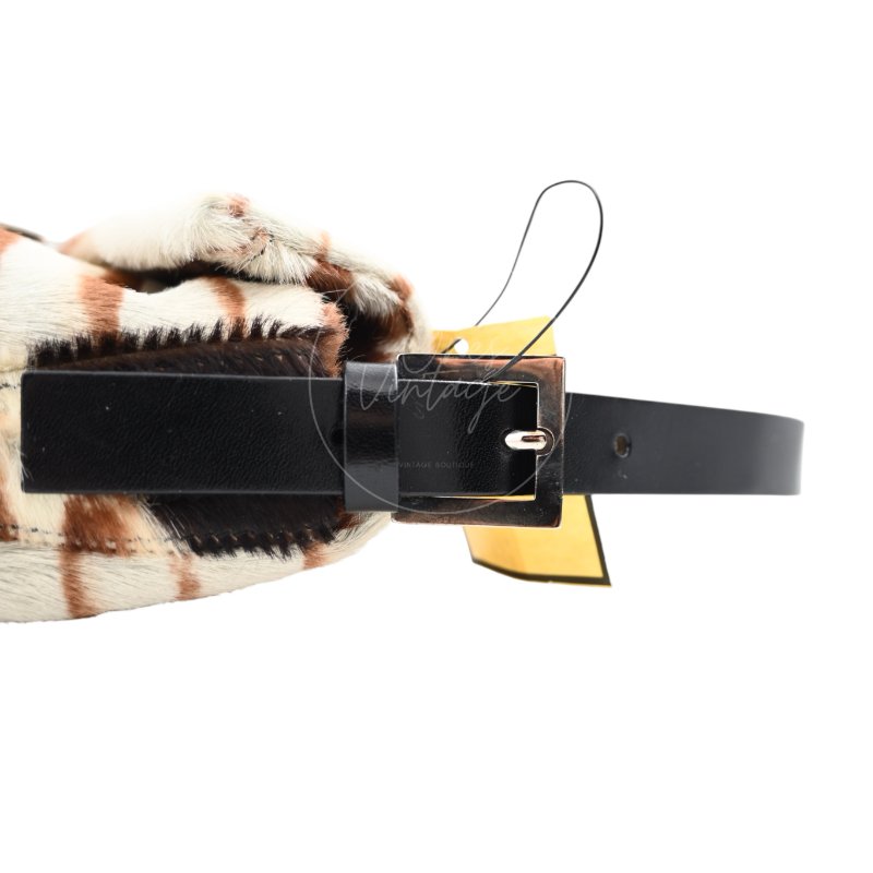 中古 芬迪 Fendi 動物印花 Animal Print 小馬毛 Pony Hair Baguette 法棍包 棕白色手袋-33
