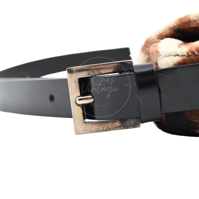 中古 芬迪 Fendi 動物印花 Animal Print 小馬毛 Pony Hair Baguette 法棍包 棕白色手袋-37