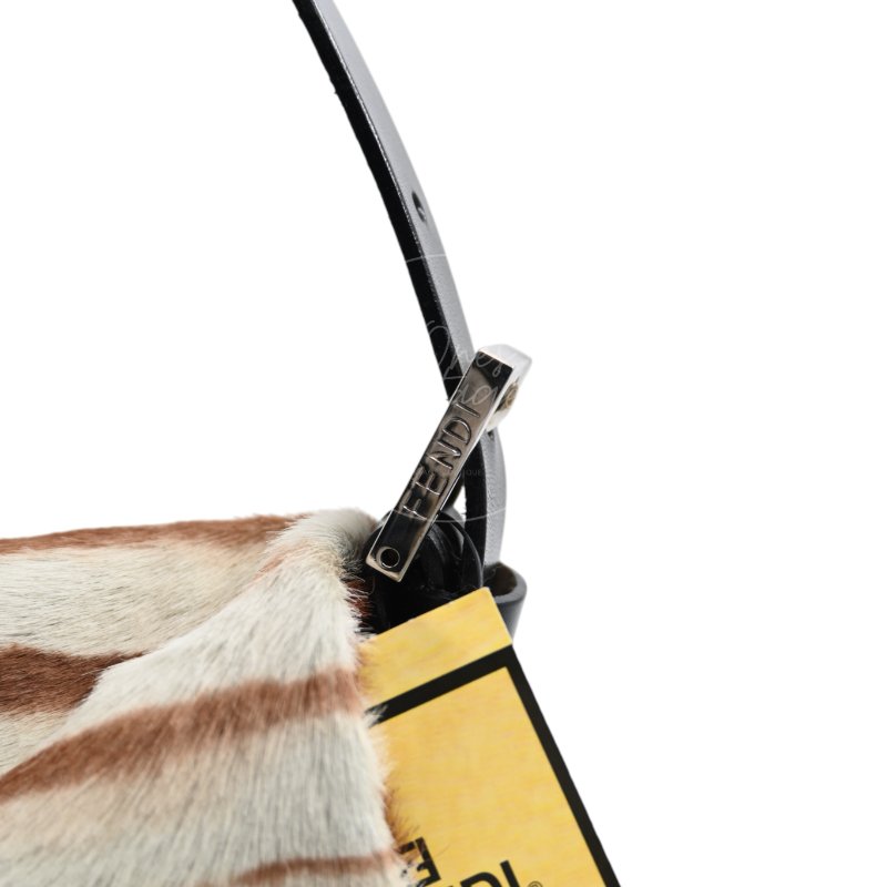 中古 芬迪 Fendi 動物印花 Animal Print 小馬毛 Pony Hair Baguette 法棍包 棕白色手袋-40
