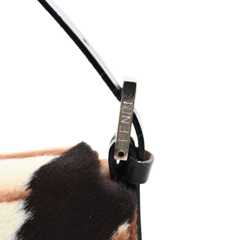 中古 芬迪 Fendi 動物印花 Animal Print 小馬毛 Pony Hair Baguette 法棍包 棕白色手袋-41
