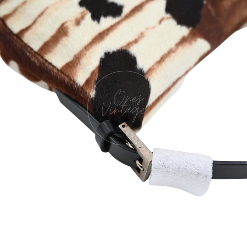 中古 芬迪 Fendi 動物印花 Animal Print 小馬毛 Pony Hair Baguette 法棍包 棕白色手袋-50