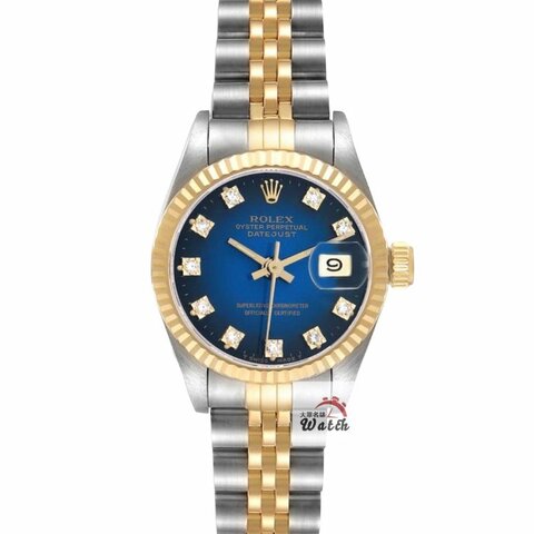 【大眾名錶】ROLEX勞力士69173 Datejust 蠔式女錶 太陽圈 漸層藍十鑽面盤 錶徑26mm 自動上鍊 18K金及不鏽鋼 B1287