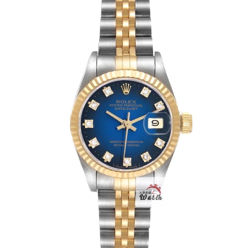 【大眾名錶】ROLEX勞力士69173 Datejust 蠔式女錶 太陽圈 漸層藍十鑽面盤 錶徑26mm 自動上鍊 18K金及不鏽鋼 B1287-0