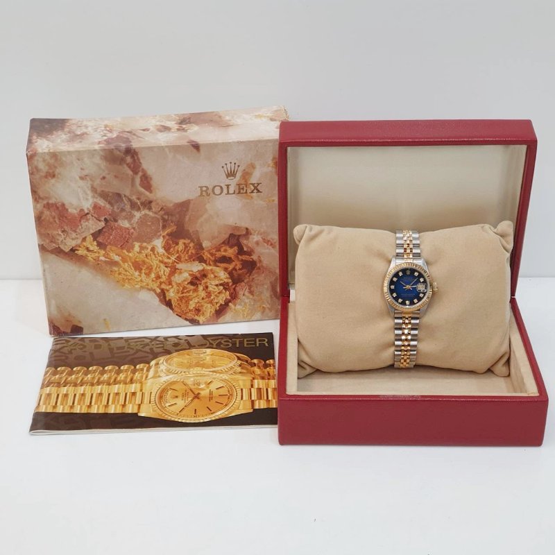 【大眾名錶】ROLEX勞力士69173 Datejust 蠔式女錶 太陽圈 漸層藍十鑽面盤 錶徑26mm 自動上鍊 18K金及不鏽鋼 B1287-9