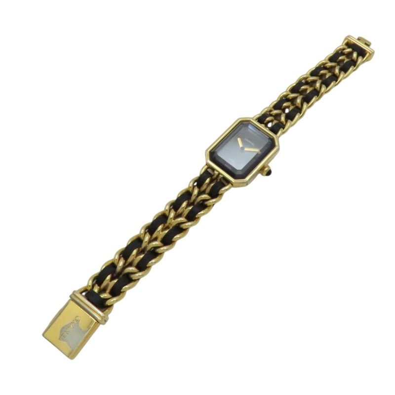 黑色錶盤 鍍金 皮革錶帶 Premiere M 石英腕錶【CHANEL 香奈兒】 H0001-7