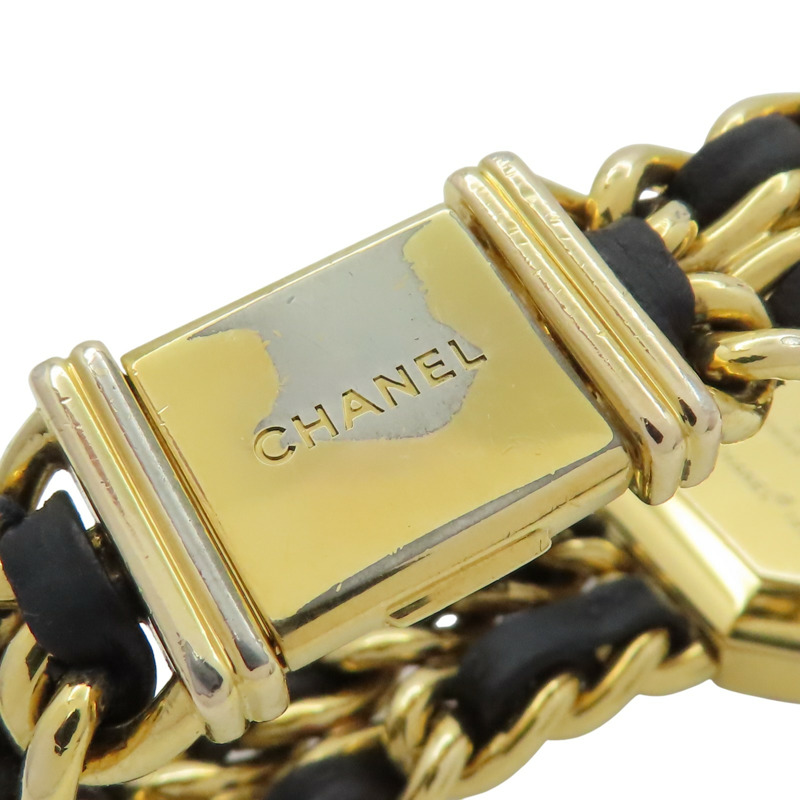 黑色錶盤 鍍金 皮革錶帶 Premiere M 石英腕錶【CHANEL 香奈兒】 H0001-10