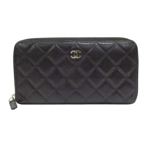 黑色 荔枝紋 牛皮 拉鏈長夾 A50097 (無卡)【CHANEL 香奈兒】 A50097