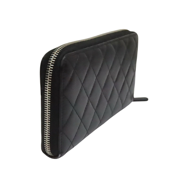 黑色 荔枝紋 牛皮 拉鏈長夾 A50097 (無卡)【CHANEL 香奈兒】 A50097-1