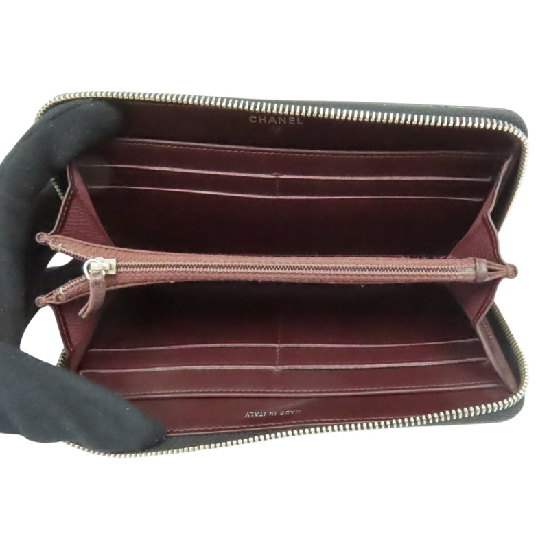 黑色 荔枝紋 牛皮 拉鏈長夾 A50097 (無卡)【CHANEL 香奈兒】 A50097-2