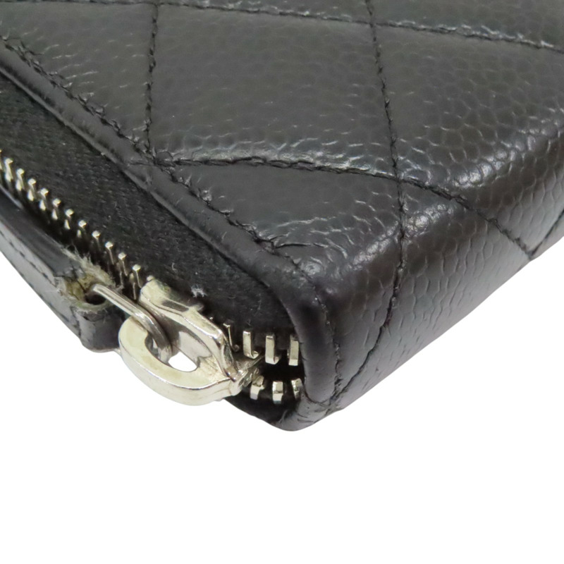 黑色 荔枝紋 牛皮 拉鏈長夾 A50097 (無卡)【CHANEL 香奈兒】 A50097-8