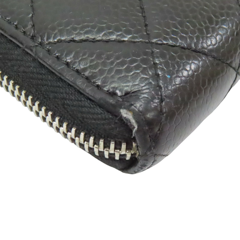 黑色 荔枝紋 牛皮 拉鏈長夾 A50097 (無卡)【CHANEL 香奈兒】 A50097-11