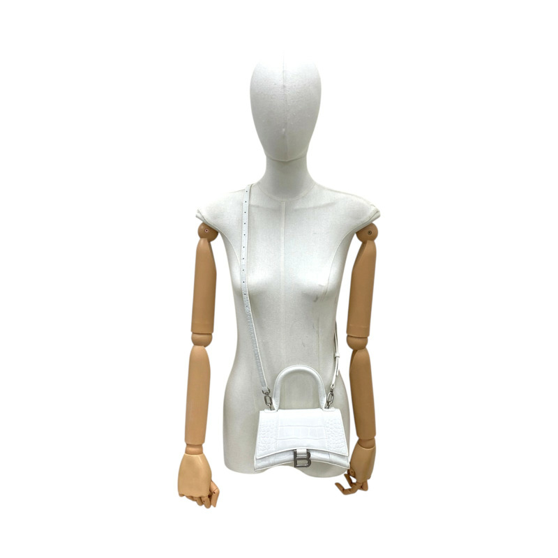 白色 鱷魚紋牛皮 Hourglass 肩背包 592833【Balenciaga 巴黎世家】 592833-8