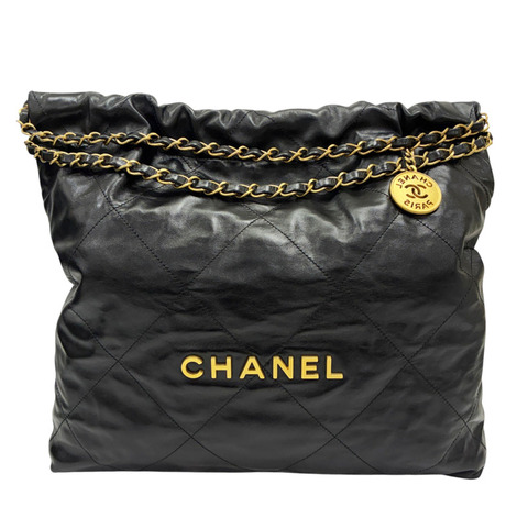 黑色 牛皮 22 中號 肩背包 金釦【CHANEL 香奈兒】 AS3261