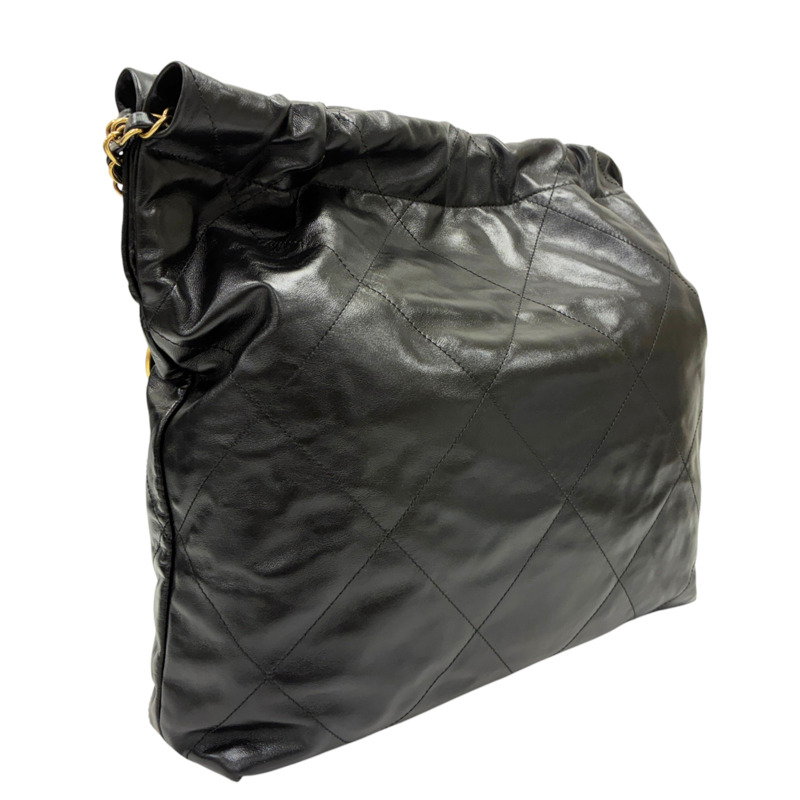 黑色 牛皮 22 中號 肩背包 金釦【CHANEL 香奈兒】 AS3261-1