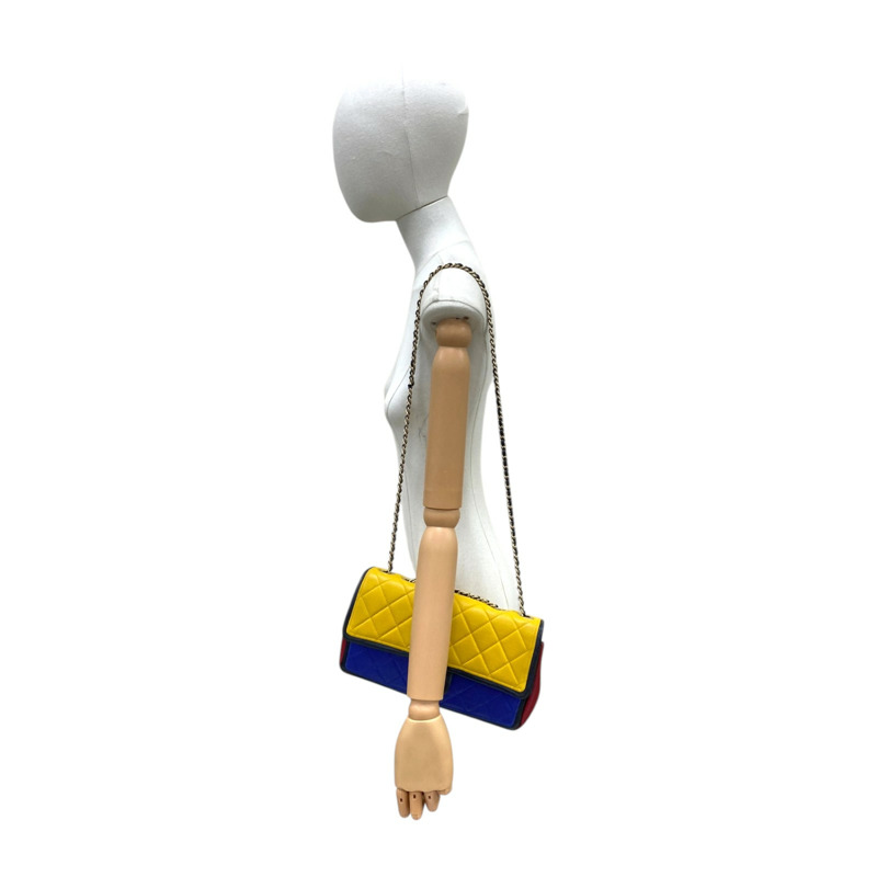 紅/黃/藍色 菱格紋 羊皮 肩背包【CHANEL 香奈兒】-8