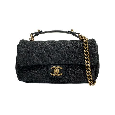 黑色 荔枝紋牛皮 Globe Trotter Flap Bag 肩背包【CHANEL 香奈兒】