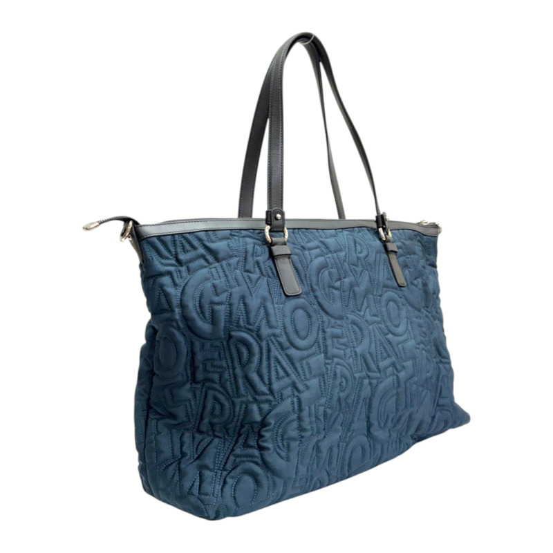 藍色 尼龍 字母 托特包 肩背包 缺背帶鎖頭【Salvatore Ferragamo 費拉格慕】 AU-21/G366-1