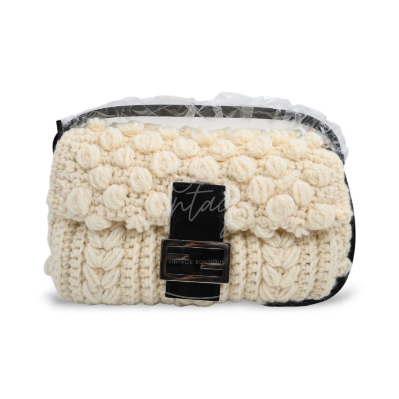 中古 芬迪 Fendi Mamma 法棍包 Baguette Knit Wool  針織羊毛手袋-1