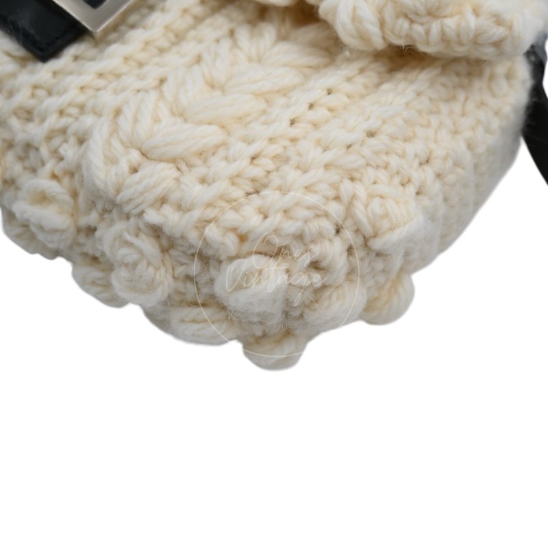 中古 芬迪 Fendi Mamma 法棍包 Baguette Knit Wool  針織羊毛手袋-15