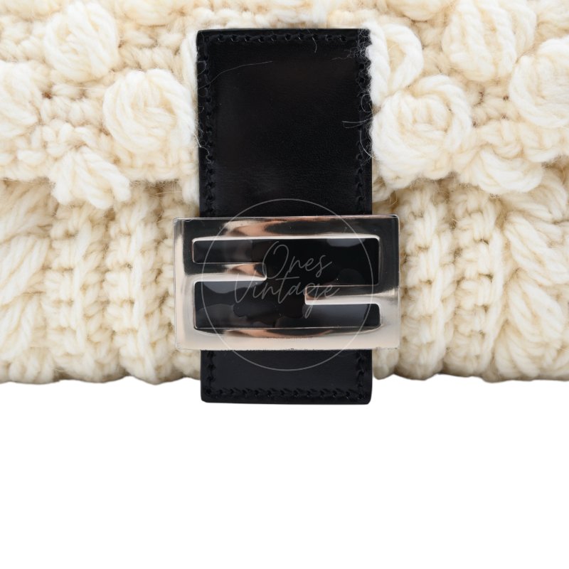 中古 芬迪 Fendi Mamma 法棍包 Baguette Knit Wool  針織羊毛手袋-35