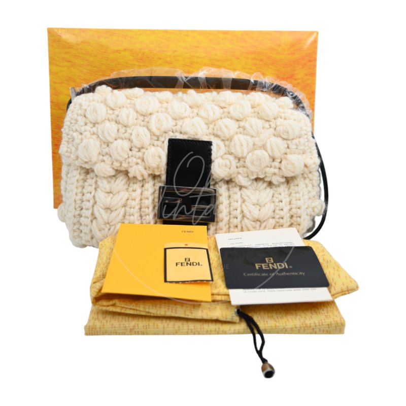 中古 芬迪 Fendi Mamma 法棍包 Baguette Knit Wool  針織羊毛手袋-36