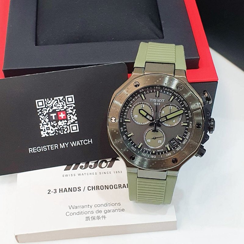 【大眾名錶】TISSOT天梭 T141.417.37.061.02 競速系列 2026/02 計時碼錶 墨綠色計時圈 原廠帶扣 錶徑45mm B1288-1