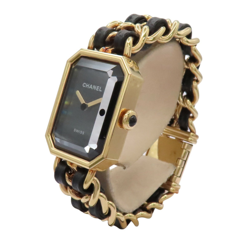 黑色錶盤 鍍金 皮革錶帶 Premiere S 石英腕錶【CHANEL 香奈兒】 H6951-1
