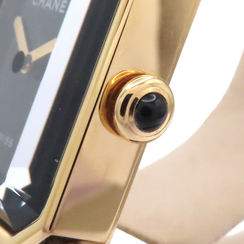 黑色錶盤 鍍金 皮革錶帶 Premiere S 石英腕錶【CHANEL 香奈兒】 H6951-4