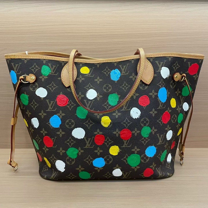 Lv路易威登联名款草间弥生波点系列neverfull中号超大容量 芯片款 有塵袋 無盒子-1