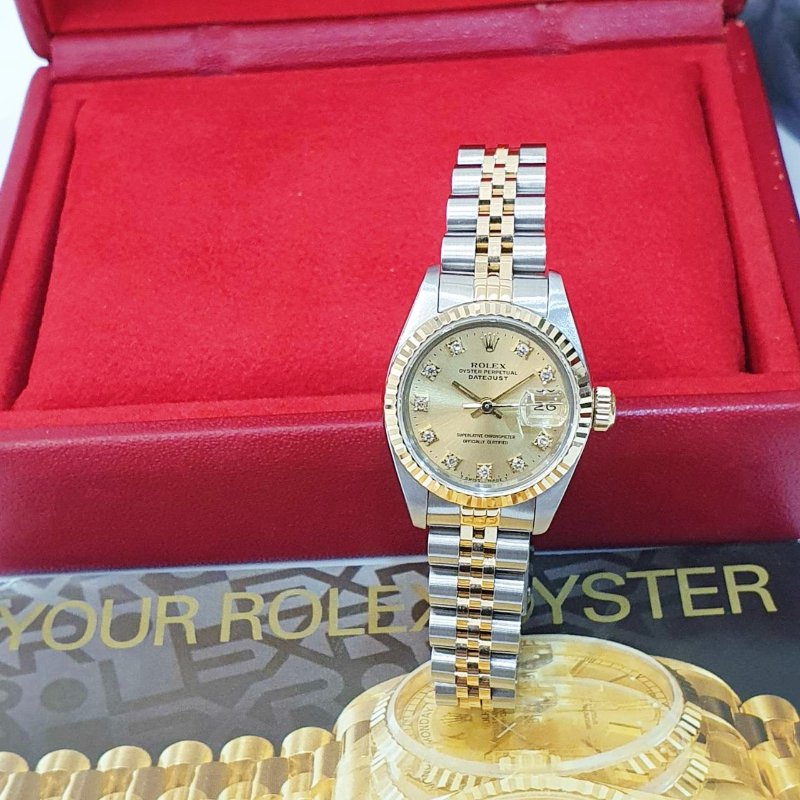 【大眾名錶】ROLEX勞力士 69173 Datejust 蠔式日誌 經典女款 金色十鑽面盤 錶徑26mm 自動上鍊 大眾名錶G269-1