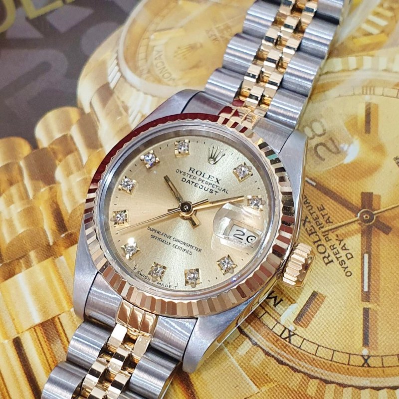 【大眾名錶】ROLEX勞力士 69173 Datejust 蠔式日誌 經典女款 金色十鑽面盤 錶徑26mm 自動上鍊 大眾名錶G269-5