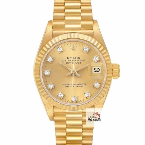 【大眾名錶】ROLEX勞力士 69178 Datejust 18K蠔式女款 金色十鑽面盤 台灣公司貨 錶徑26mm 自動上鍊 大眾名錶G270