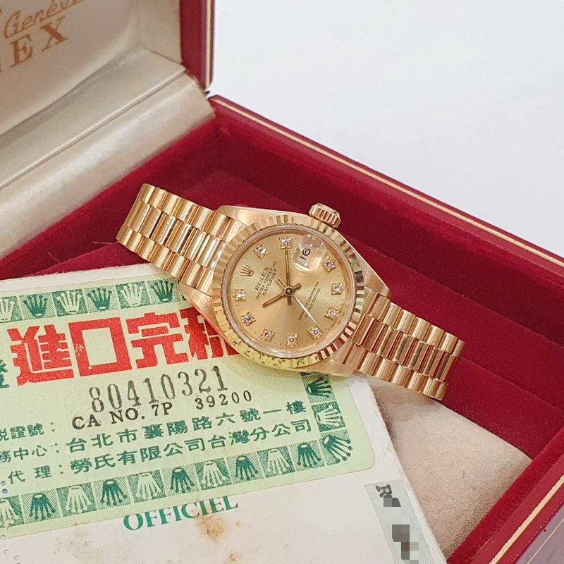 【大眾名錶】ROLEX勞力士 69178 Datejust 18K蠔式女款 金色十鑽面盤 台灣公司貨 錶徑26mm 自動上鍊 大眾名錶G270-2