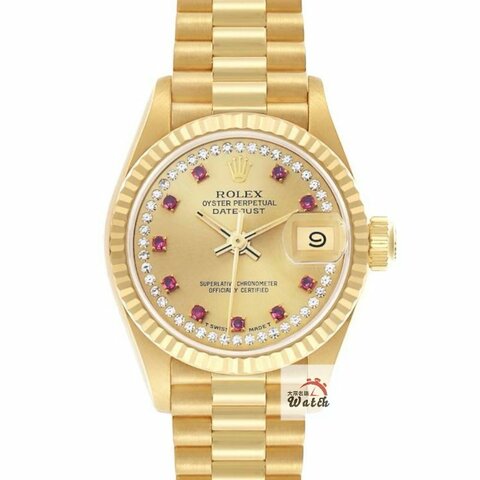 【大眾名錶】ROLEX勞力士 69178 Datejust 女錶18K蠔式 小紅寶石多層鑽面盤 太陽圈 錶徑26mm 自動上鍊 大眾名錶G271