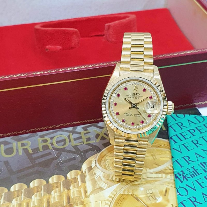 【大眾名錶】ROLEX勞力士 69178 Datejust 女錶18K蠔式 小紅寶石多層鑽面盤 太陽圈 錶徑26mm 自動上鍊 大眾名錶G271-1