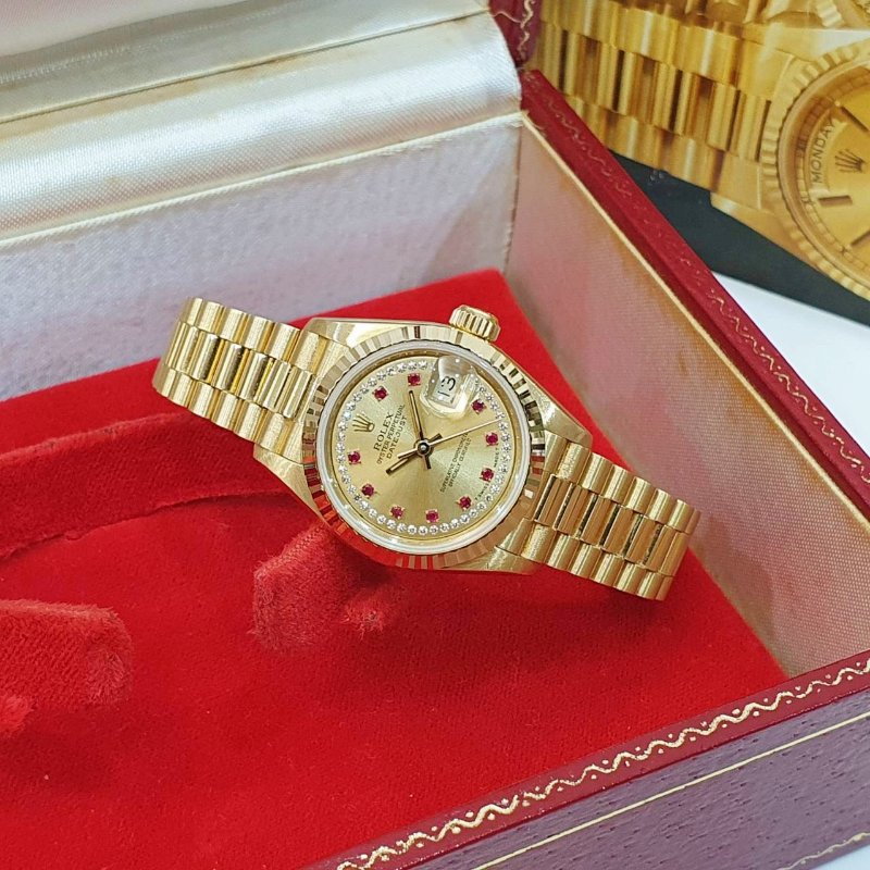 【大眾名錶】ROLEX勞力士 69178 Datejust 女錶18K蠔式 小紅寶石多層鑽面盤 太陽圈 錶徑26mm 自動上鍊 大眾名錶G271-2